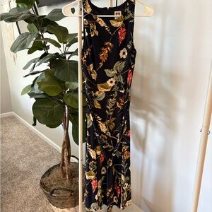 Navy Floral Maxi Dress with Pink and Green Blooms